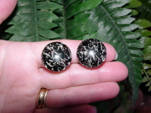 Vintage Lucite - Glitter Confetti - Clip Earrings - Black With Silver