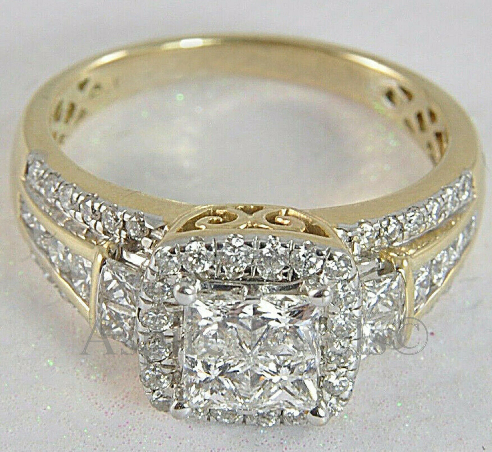 3.25ct Princess Cut Invisible Diamond Engagement Ring Solid 14k Yellow Gold