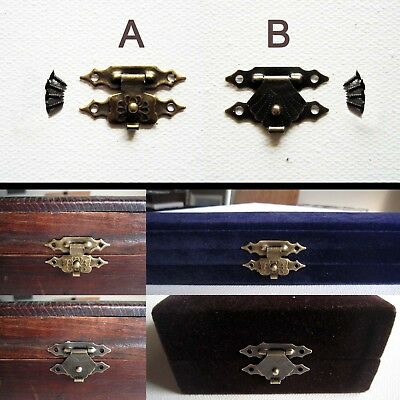 12x Decorative Antique Brass Mini Jewelry Gift Wine Box Wooden Case Hasp Latch