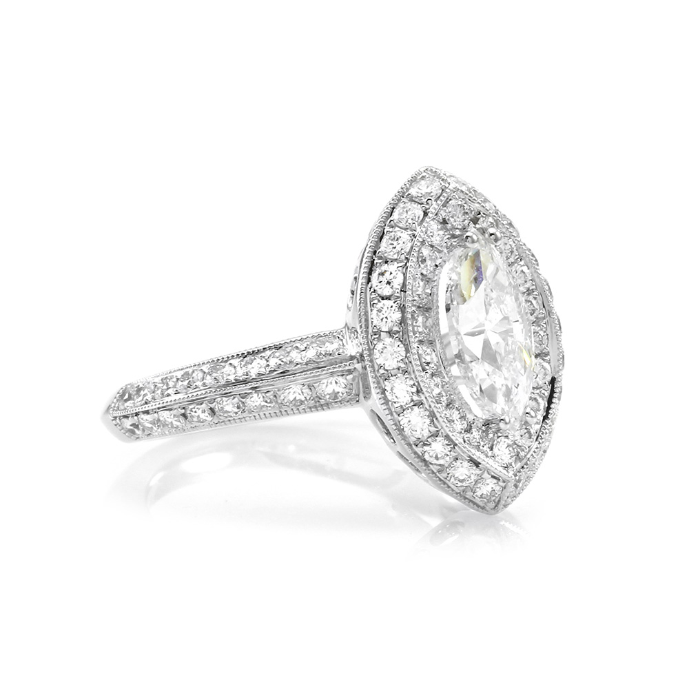 1.00ct Si1, E Gia Certified Marquise Cut Diamond Engagement Ring 18k White Gold