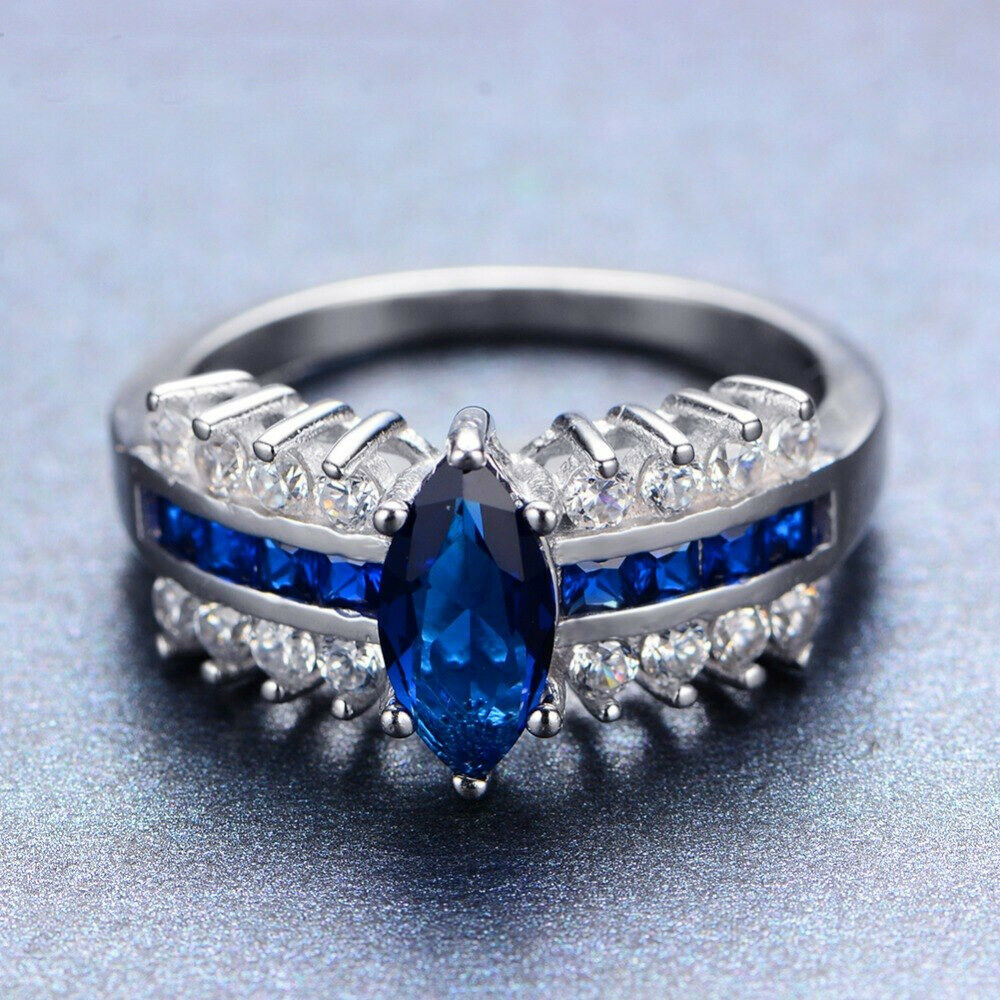 Modern Solitaire With Accent Engagement Wedding Ring 2ct Sapphire 14k White Gold
