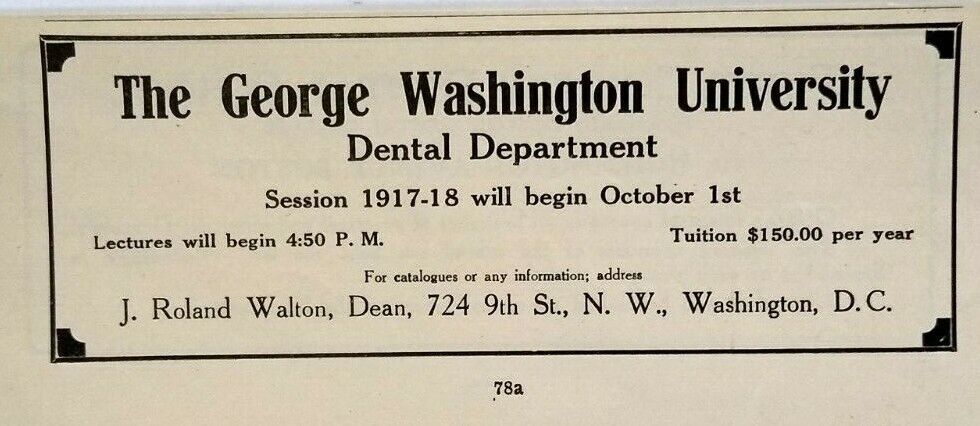 1917 George Washington University Dental Department School D.c. Art Print Ad