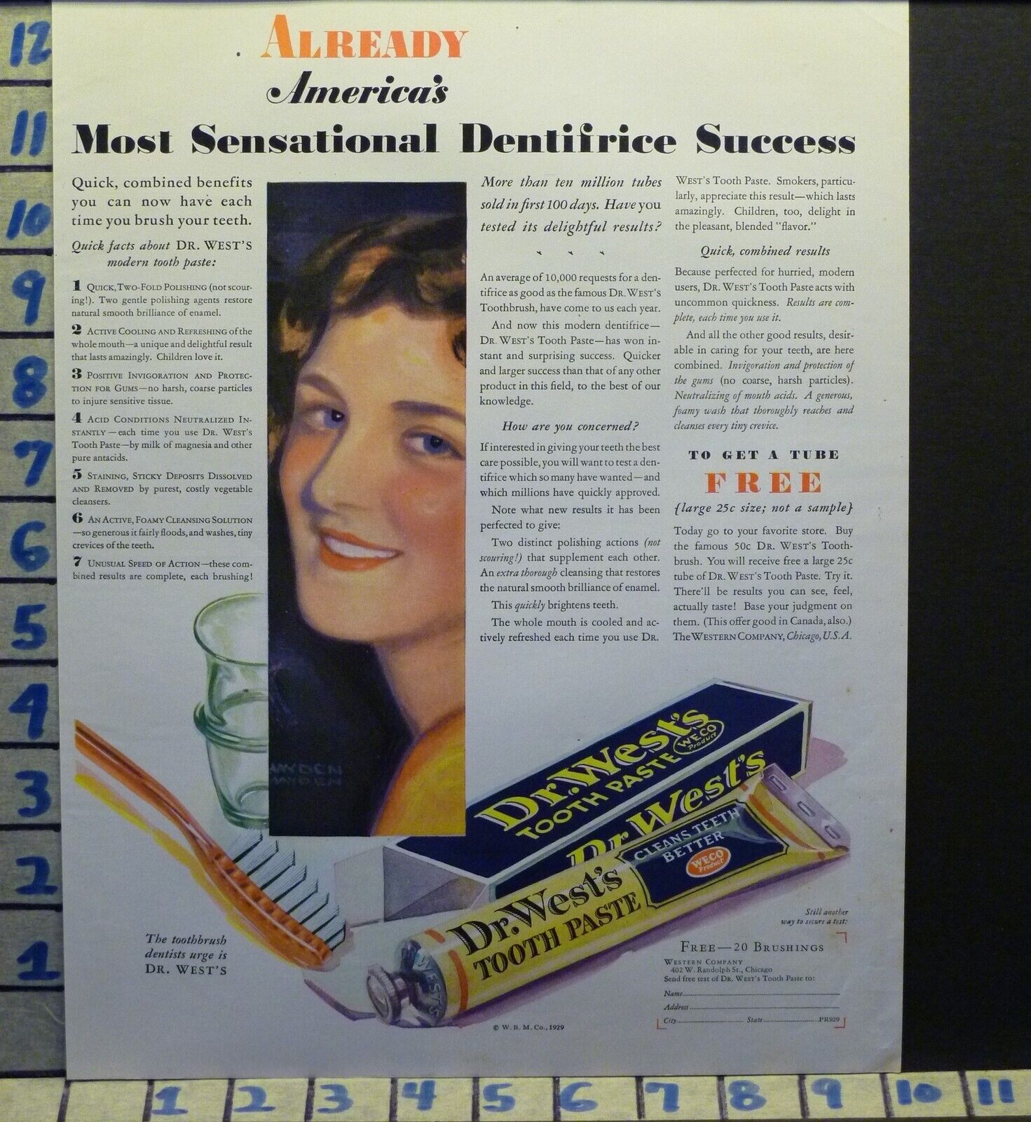 1929 Dr West Tooth Brush Paste Myden Dental Hygiene Dentist Health   H74