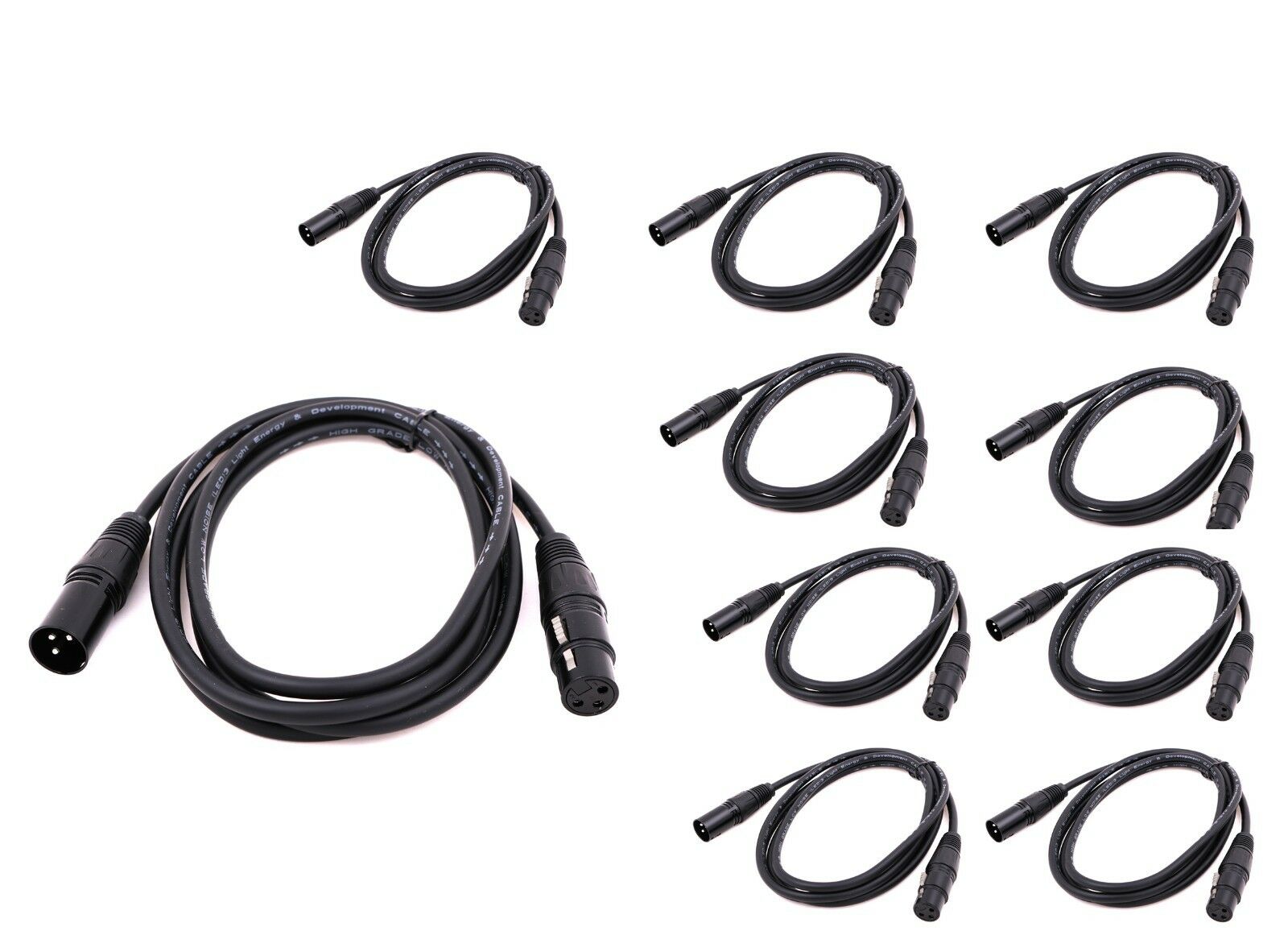 1~10 Pack 3 Pin 6.5ft Dmx Stage Dj Lighting Cable Male To Female Xlr Connector