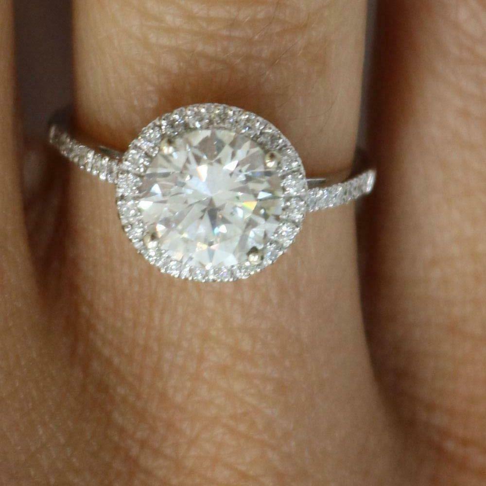 Diamond Halo Ring 2.24 Carat D Vs2 Round Solitaire Accents 14k White Gold + Cert