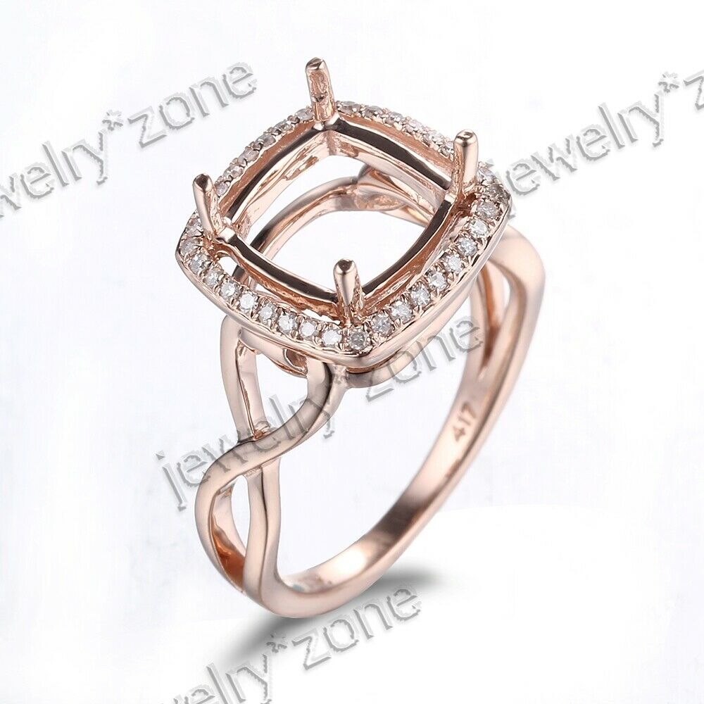 Semi Mount 18k Rose Gold Cushion 10mm Engagement Wedding Diamonds Halo Fine Ring