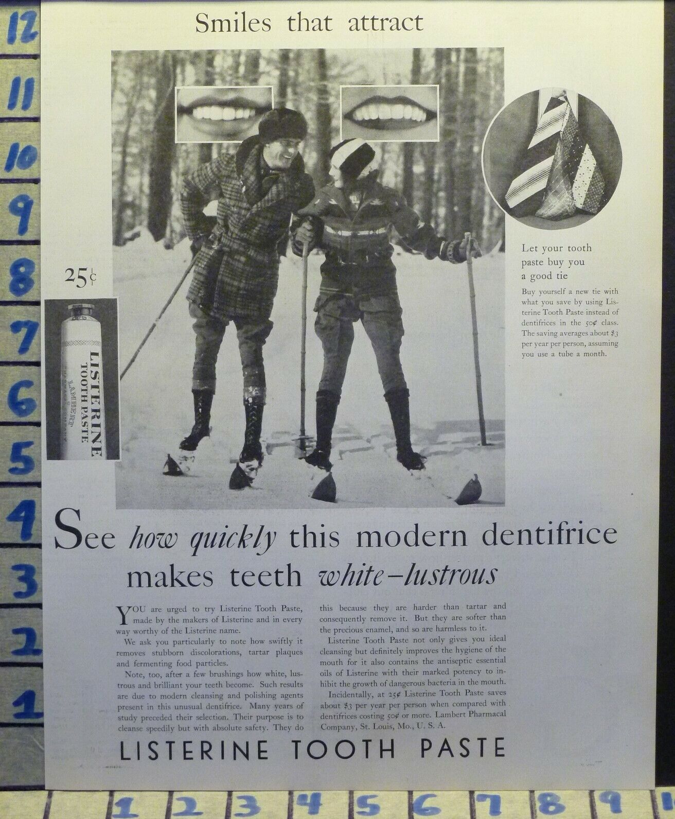1929 Listerine Tooth Photo Cross Ski Winter Hygiene Dentist Health   H30