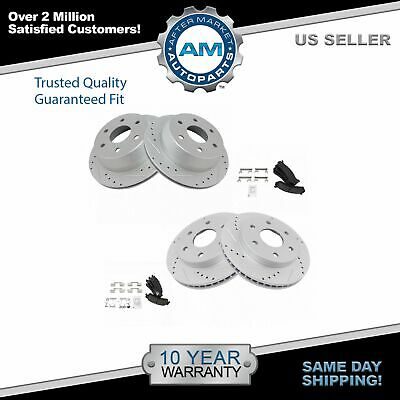 Front Rear Slotted Drilled Brake Rotors Ceramic Brake Pads Fits Chevy Gmc Sierra