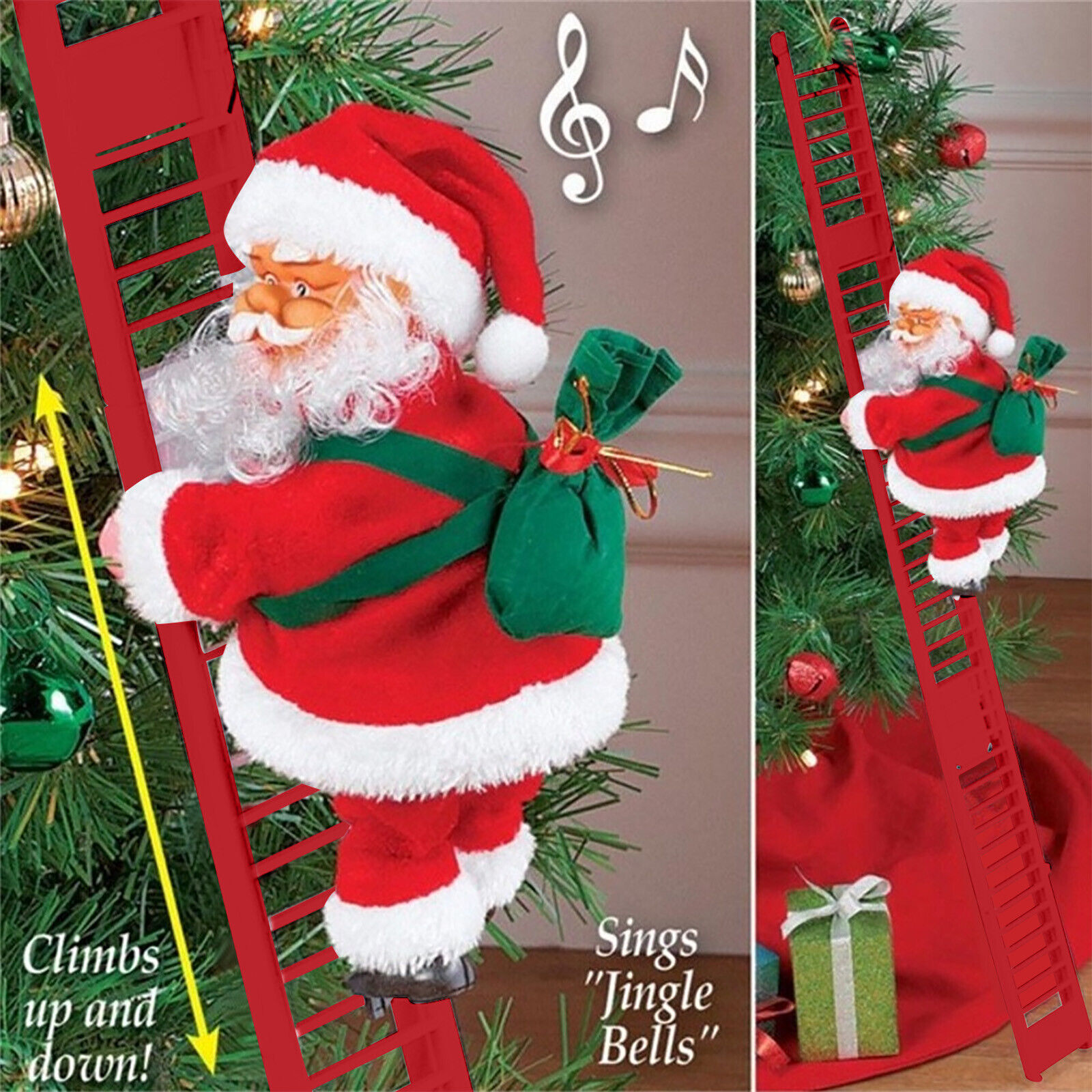 Electric Climbing Ladder Santa Claus Doll Party Music Figurine Games Kids 2-4